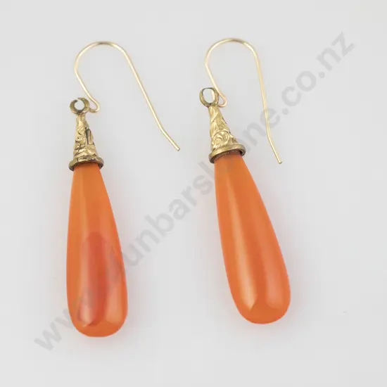 Pair Victorian Carnelain Pendant Drop Earrings