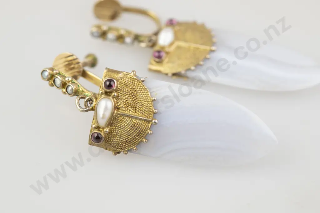 Pair White Striated Agate Pendant Earrings Image 1++