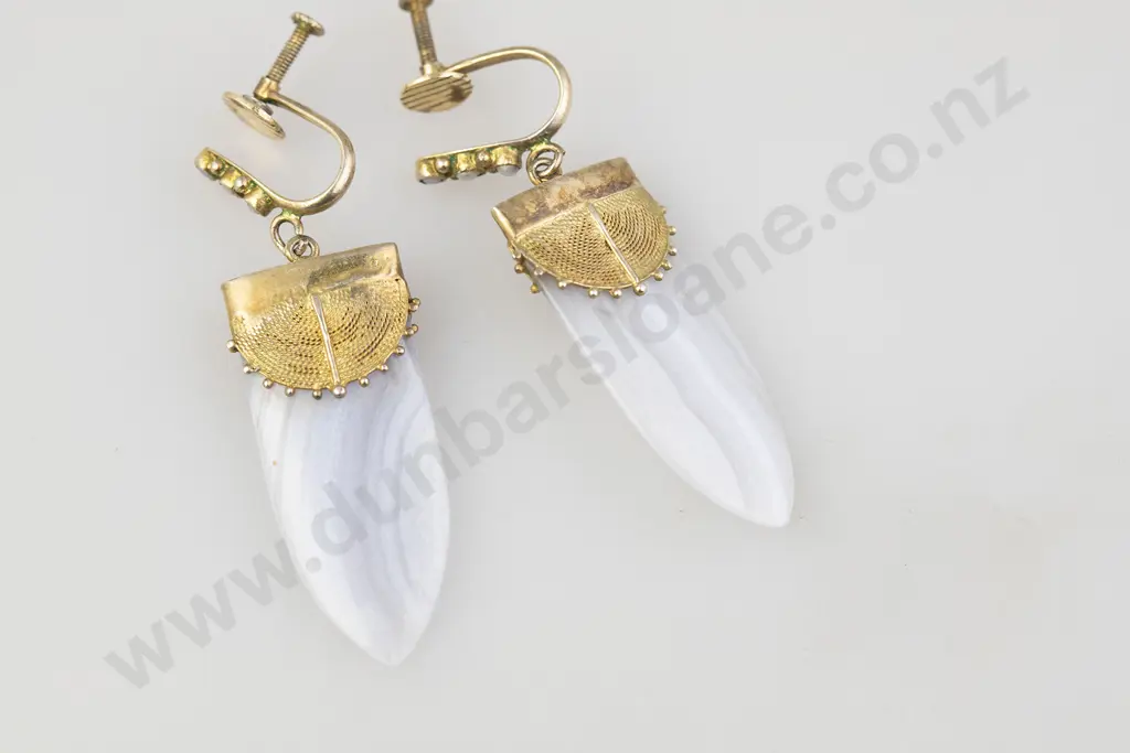 Pair White Striated Agate Pendant Earrings Image 1++