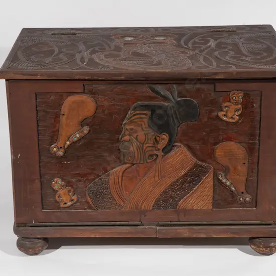 Late C19th/early C20th NZ Folk Art Carved Work Box