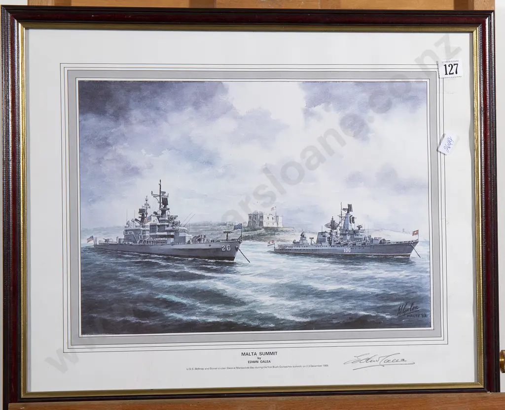 Three Castles Polychrome Print 'HMS New Zealand' and signed Naval print Image 1++
