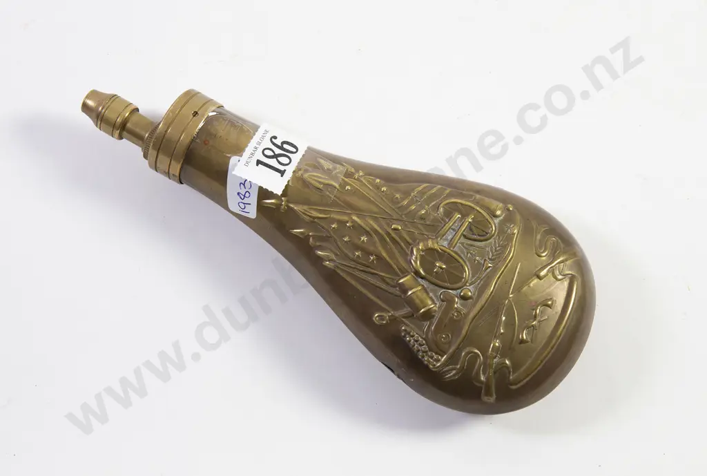 Reproduction Brass and Copper Powder Flask Image 1++