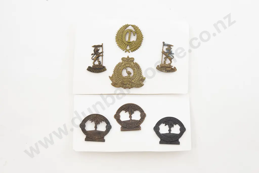 WWI NZ Regimental Cap and Collar Badges Image 1++