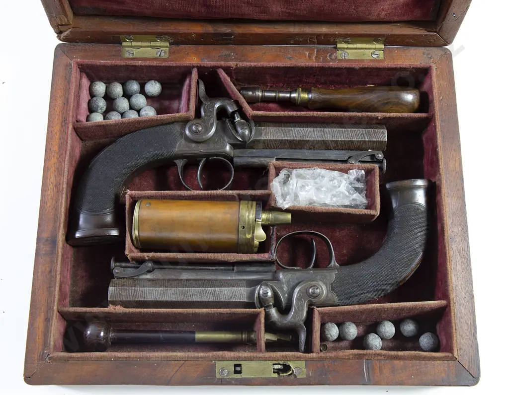 C19th Cased Pair Percussion Pistols Image 1++