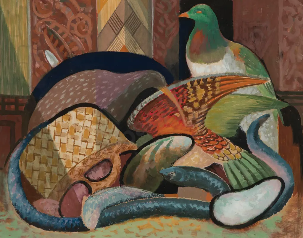 John Weeks (1888-1965) - Maori patterns & native birds Image 1++