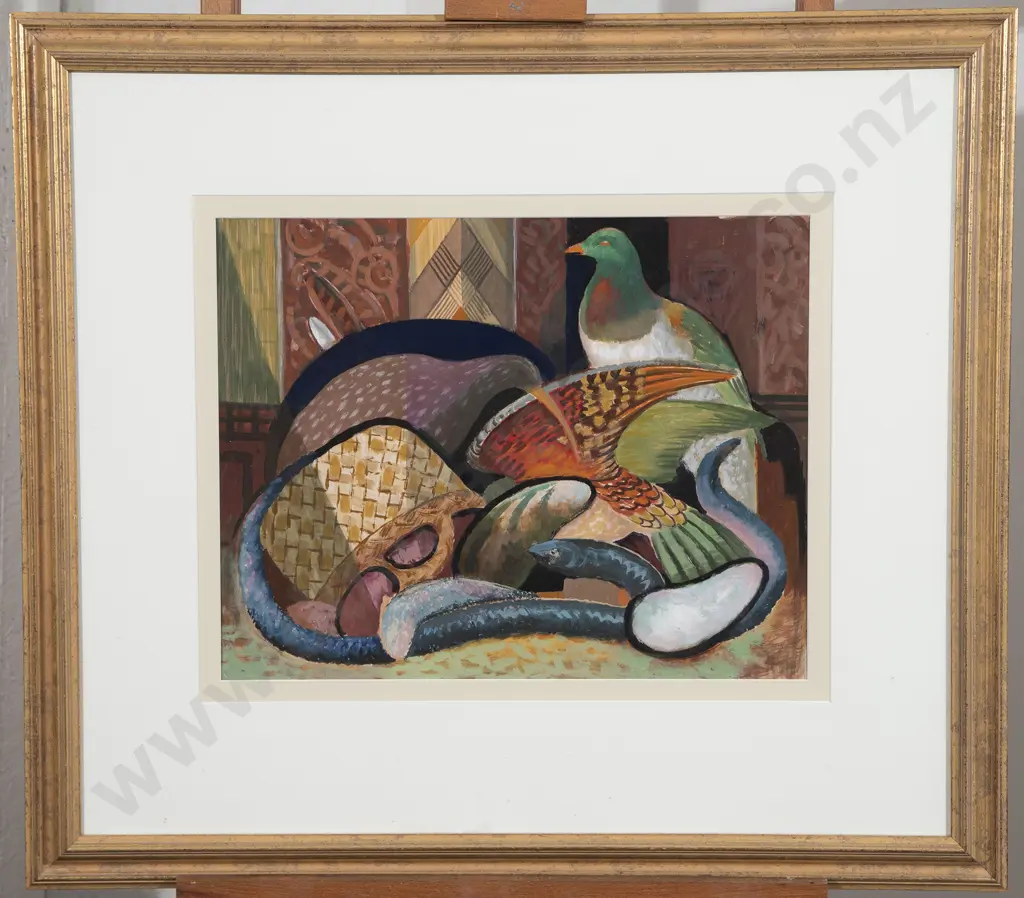 John Weeks (1888-1965) - Maori patterns & native birds Image 1++