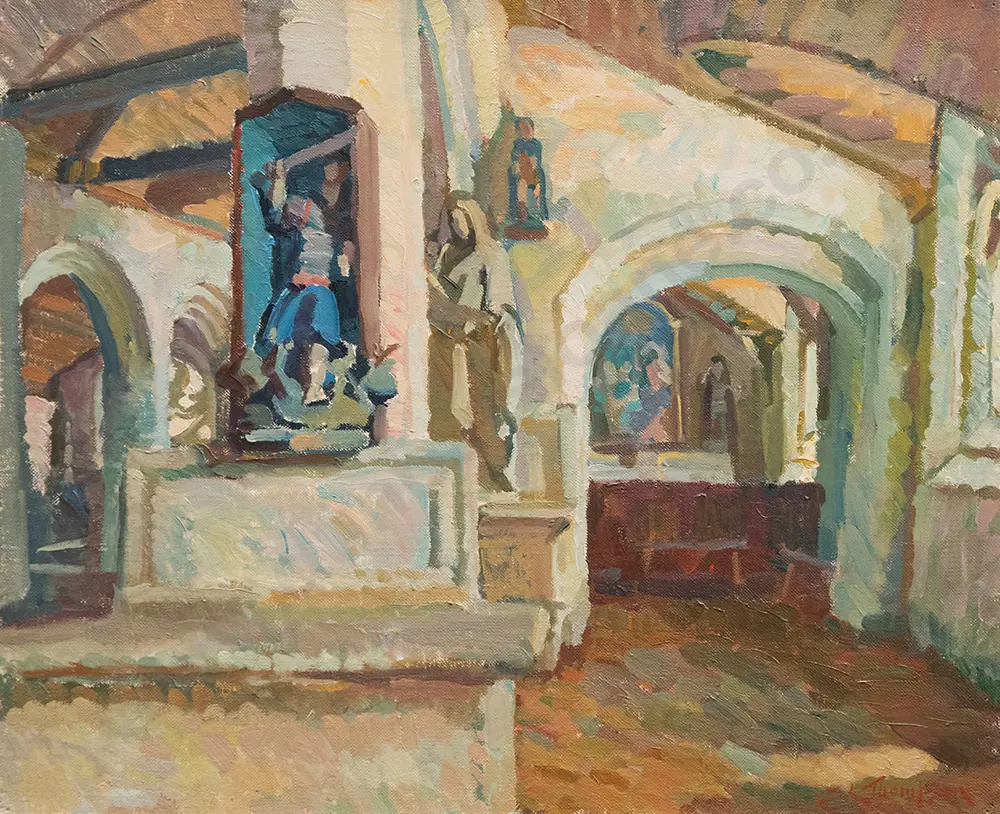 Sydney Lough Thompson (1877-1973) -  Interieur Chapelle Locmaria Image 1++