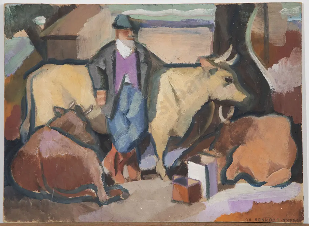 John Weeks (1888-1965) - Untitled (Farmer with Cattle) Image 1++