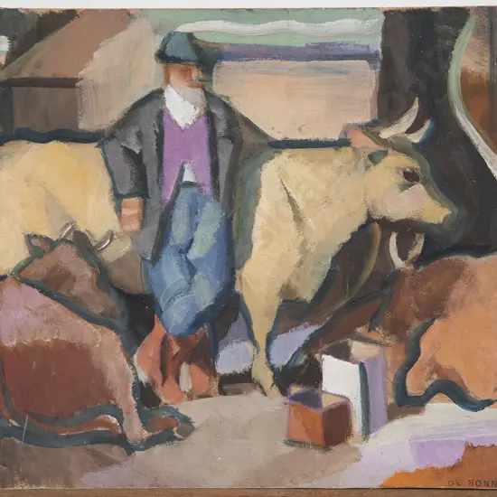 John Weeks (1888-1965) - Untitled (Farmer with Cattle)