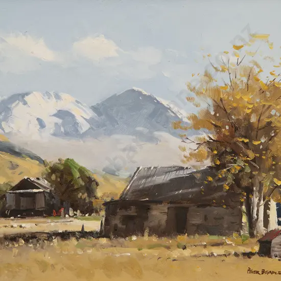 Peter Beadle (b 1933) - Stone Cottage & Woolshed Lindis Pass