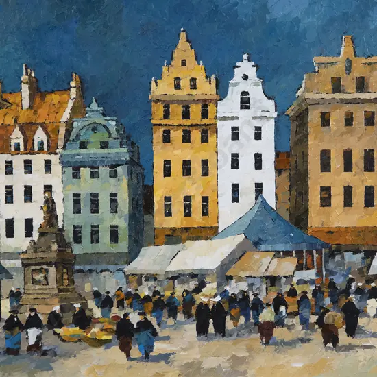 Tom Esplin (1915-2005) - Market Day Old Stockholm