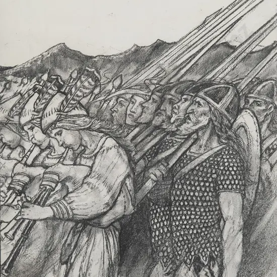 Louis Davis (British 1860-1941) - Pipers & Soldiers of King Malcolm's Army