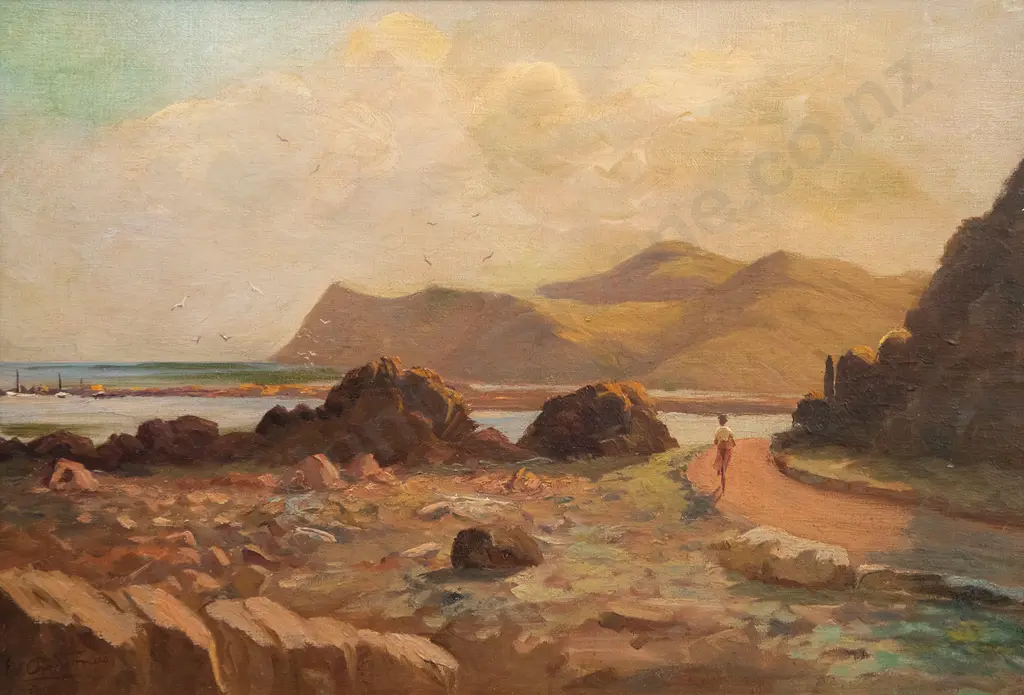 Ernest W Christmas (1863-1918) - Riding the Coast Road Wellington Harbour Image 1++