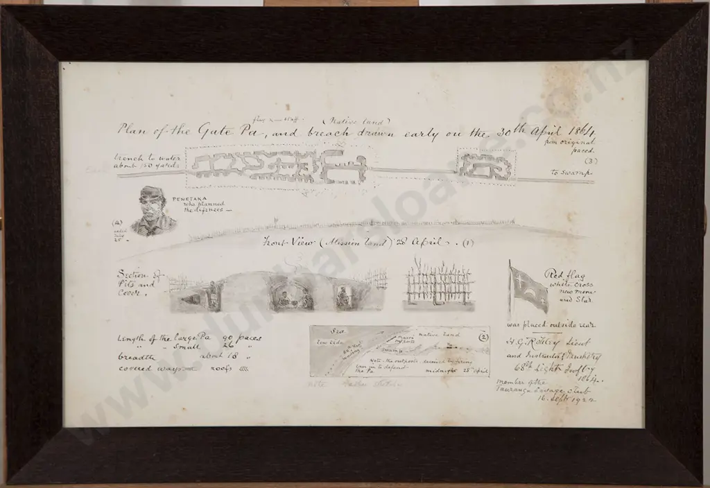 Horatio Gordon Robley (1840-1930) - Plan of the Gate Pa and Breach Drawn Early on The 30th April 1864 Image 1++