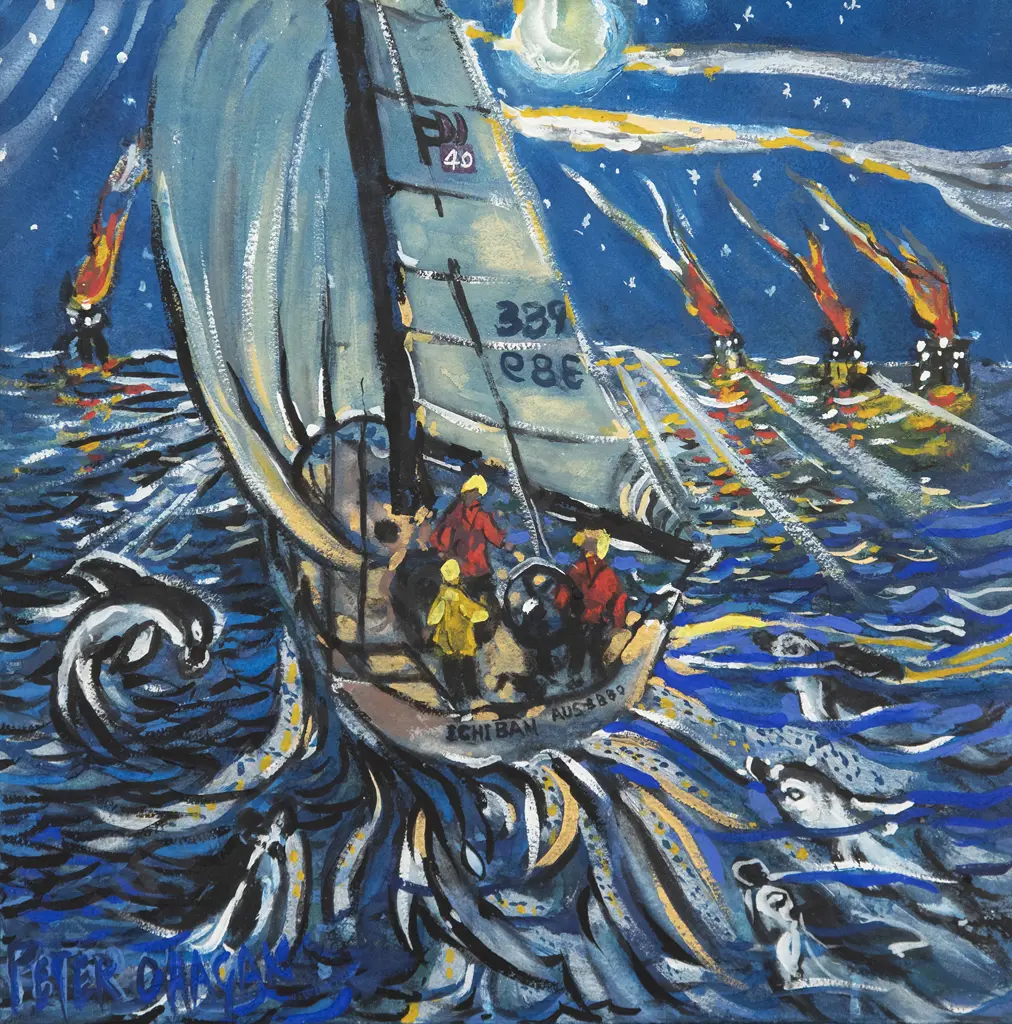 Peter O'Hagan (1942-2013) - Night: Returning 'Ichi Ban' to its Home Port after the Sydney to Hobart Image 1++