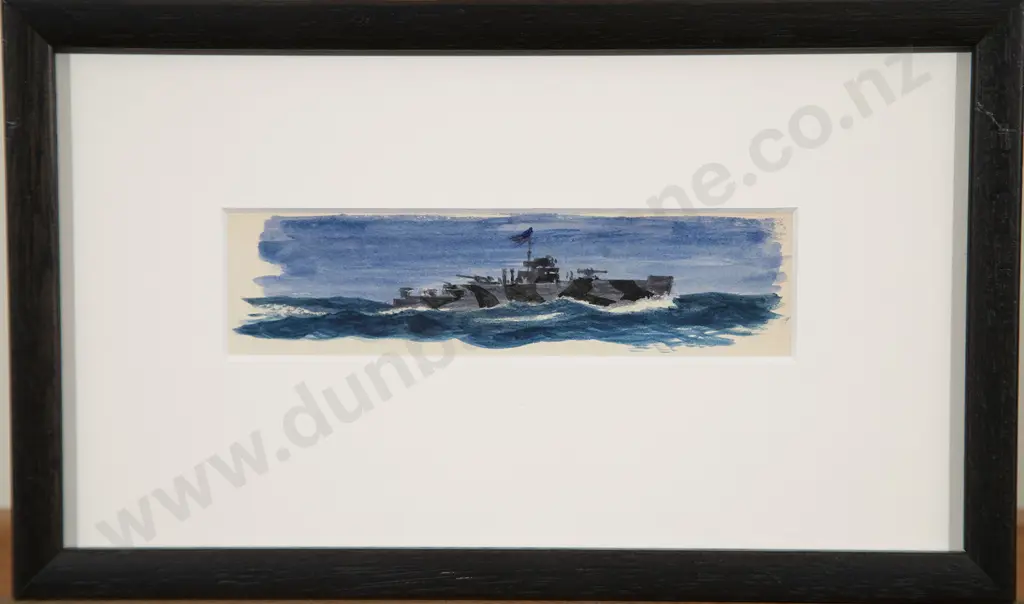 Russell Clark (1905-66) - Guadalcanal Airstrip & Warship at Sea (2) Image 1++