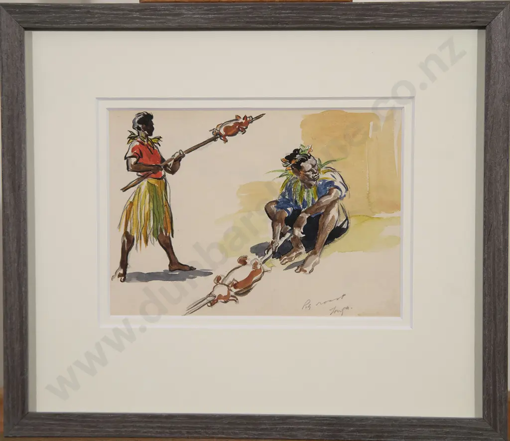 Russell Clark (1905-66) - Pig Roast Tonga Image 1++