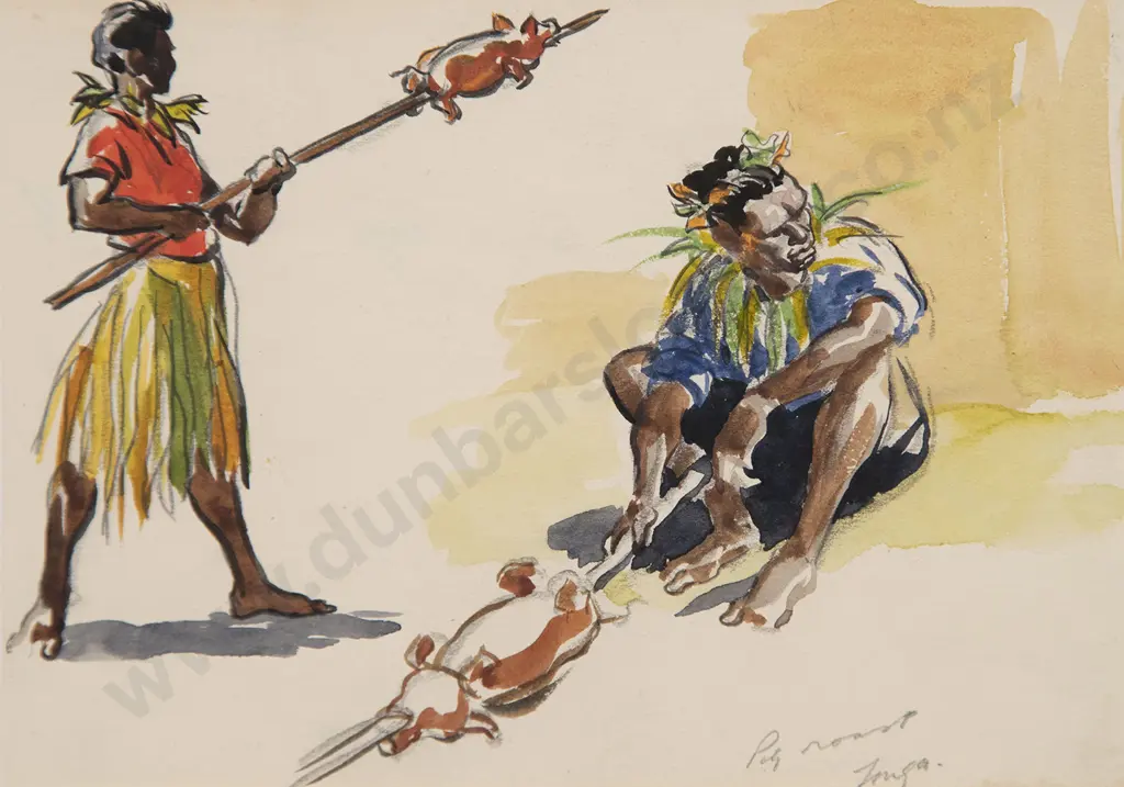 Russell Clark (1905-66) - Pig Roast Tonga Image 1++