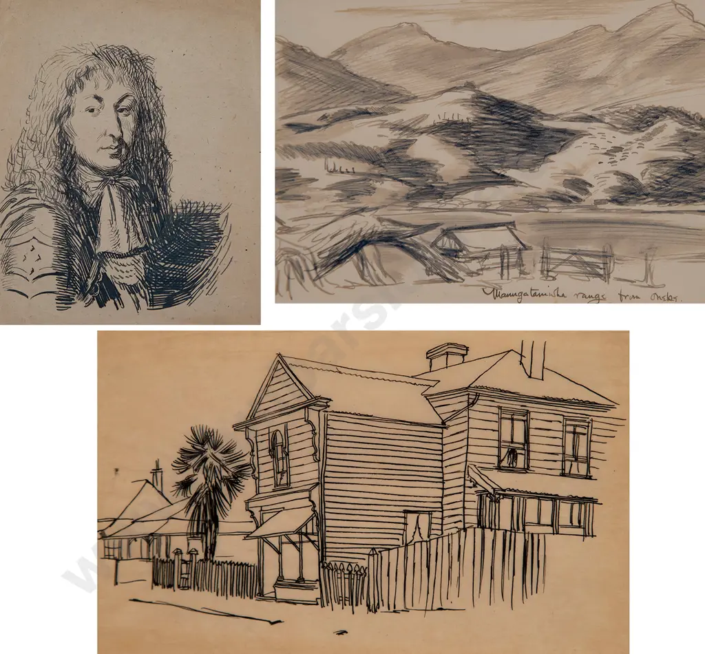 Russell Clark (1905-66) - Maungataniwha Range / Old House & Man in Period (3) Image 1++