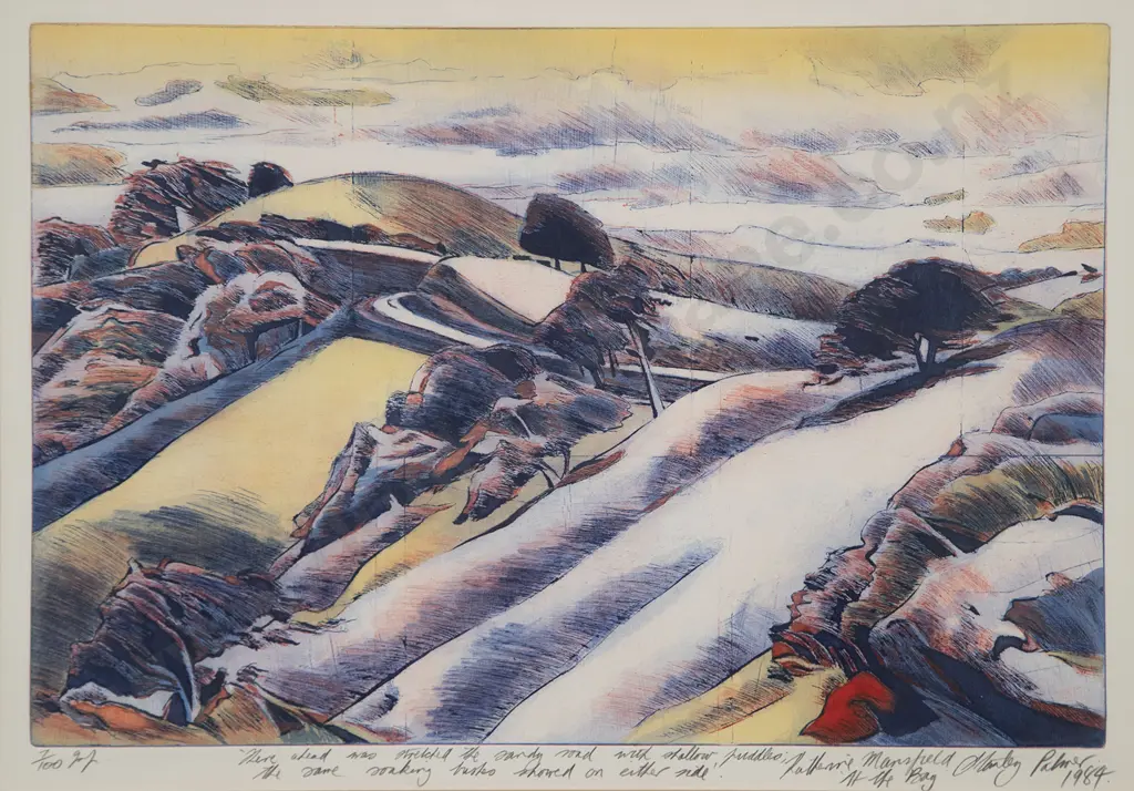 Stanley Palmer (b 1936) - 'There ahead was stretched the sandy road with shallow puddles...' Image 1++