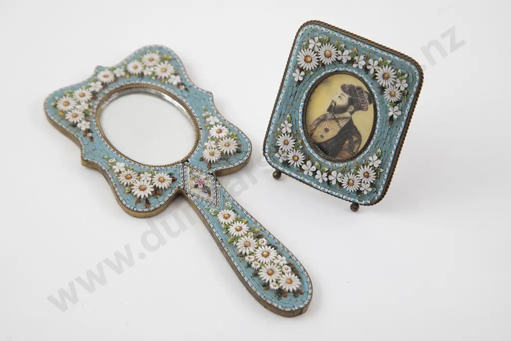 C1900 Italian Grand Tour Micro Mosaic Hand Mirror Image 1++