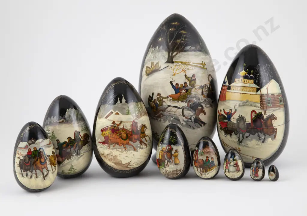 Set Ten Russian Graduated Lacquered Eggs Image 1++