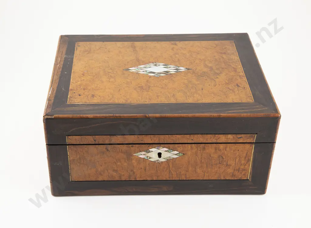 Victorian Burr Walnut Sewing Work Box Image 1++