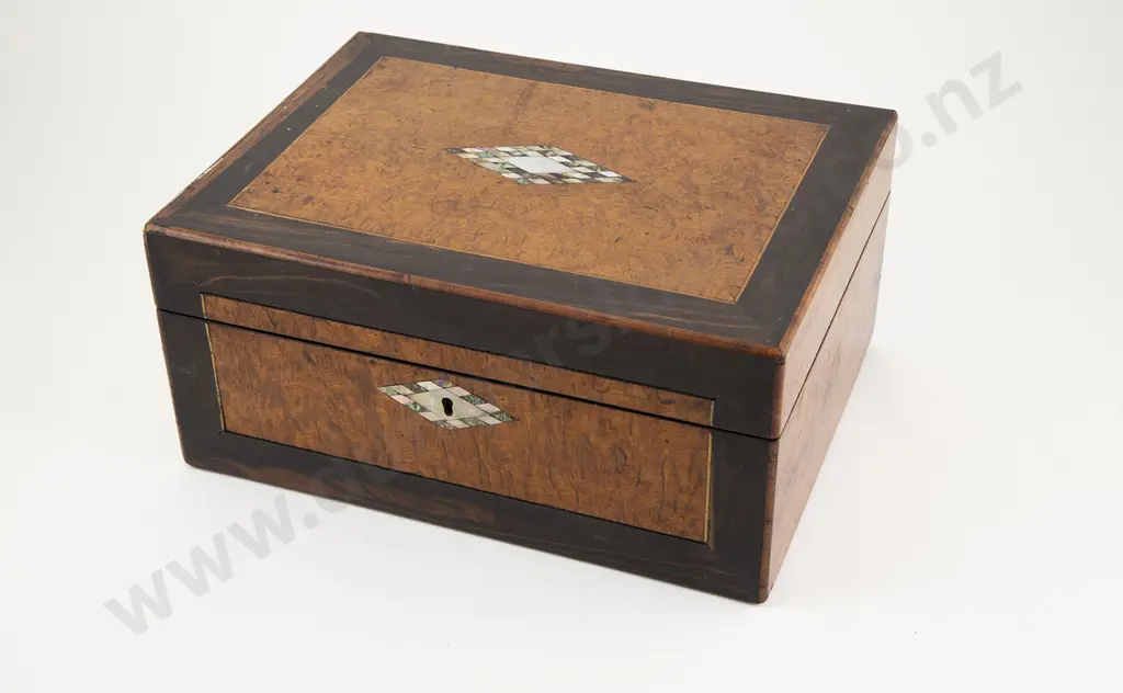 Victorian Burr Walnut Sewing Work Box Image 1++