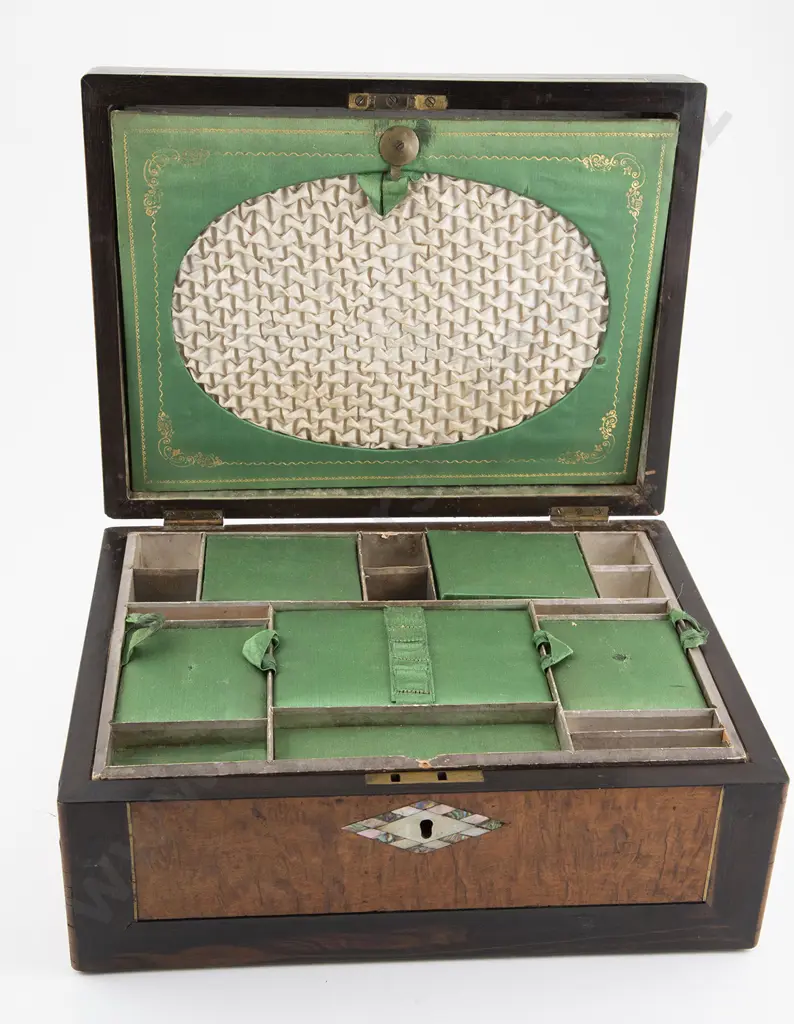 Victorian Burr Walnut Sewing Work Box Image 1++