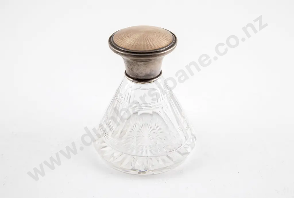 Geo V Art Deco S/S & Guilloche Enamel Top Scent Flask Image 1++