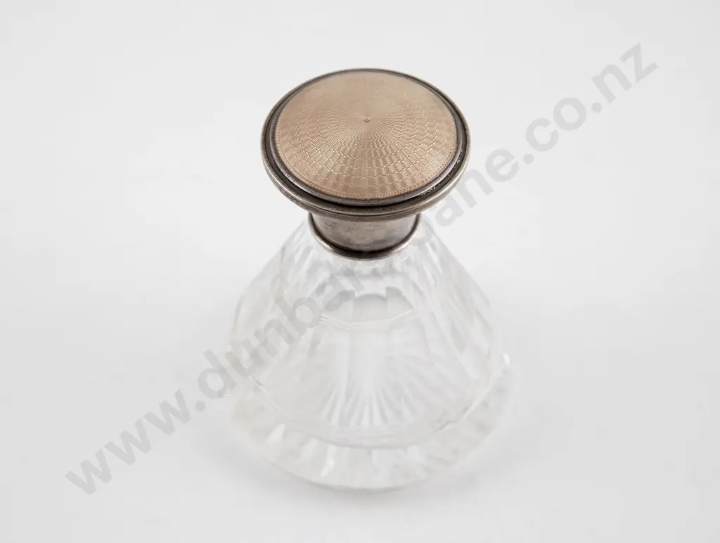 Geo V Art Deco S/S & Guilloche Enamel Top Scent Flask Image 1++