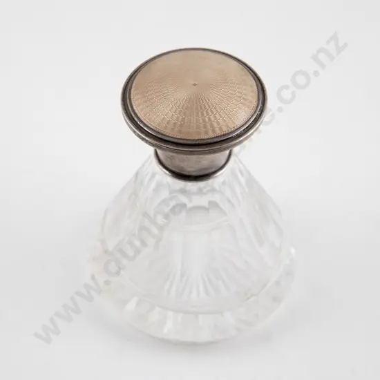 Geo V Art Deco S/S & Guilloche Enamel Top Scent Flask