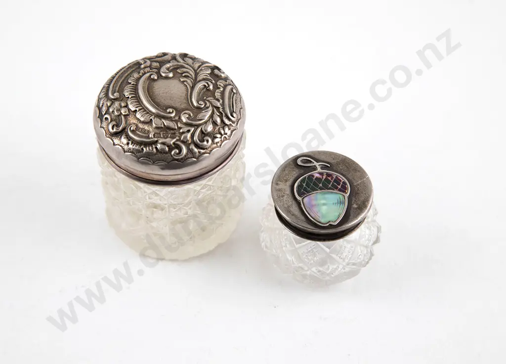 Two S/S Topped Glass Dressing Table Vanity Pots Image 1++