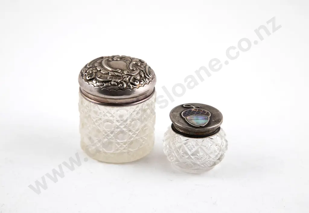 Two S/S Topped Glass Dressing Table Vanity Pots Image 1++