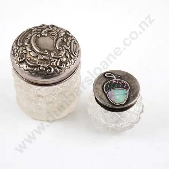 Two S/S Topped Glass Dressing Table Vanity Pots