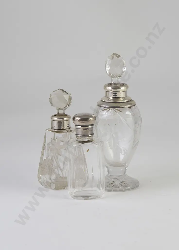 Three S/S Cut Glass Scent Bottles Image 1++