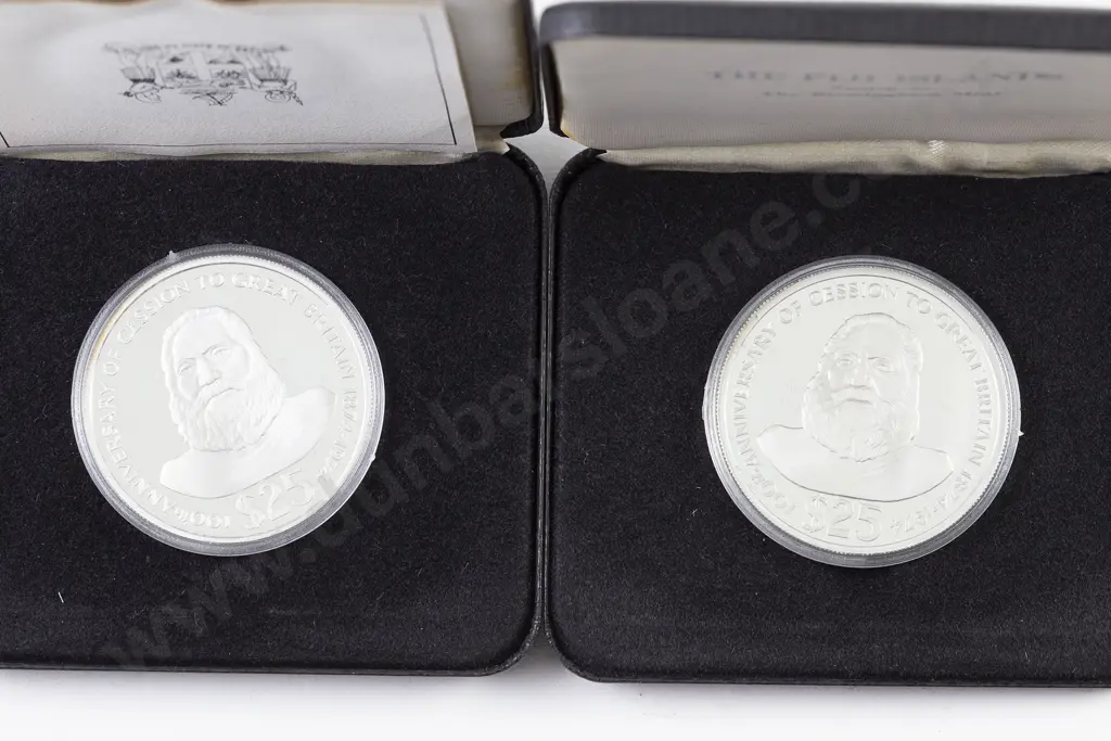 Fiji Islands 1974 $25 Centennial Silver Coin x2 Image 1++