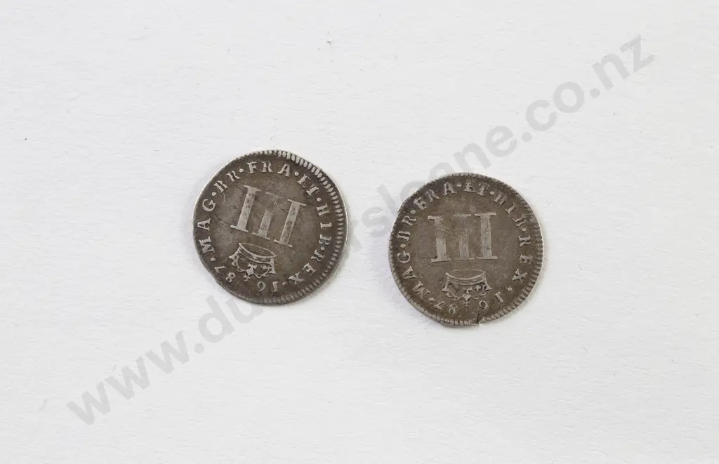 Two 1687 James II Silver Threepence Coins Image 1++