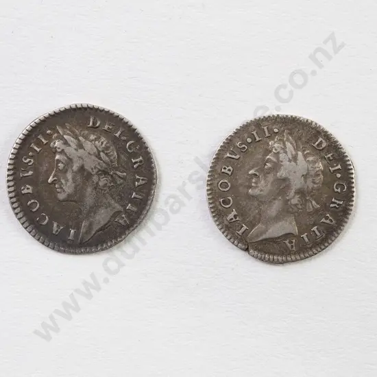 Two 1687 James II Silver Threepence Coins