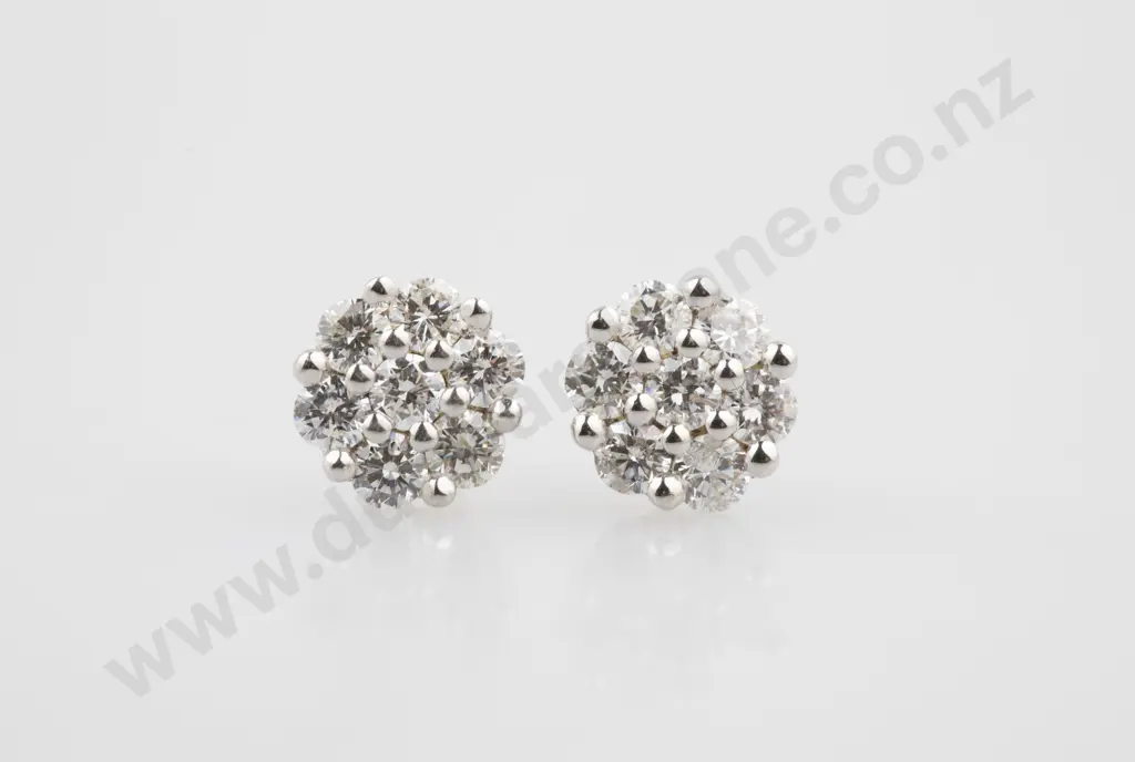 Pair 18ct White Diamond Floret Cluster Stud Earrings Image 1++