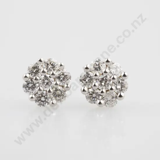 Pair 18ct White Diamond Floret Cluster Stud Earrings