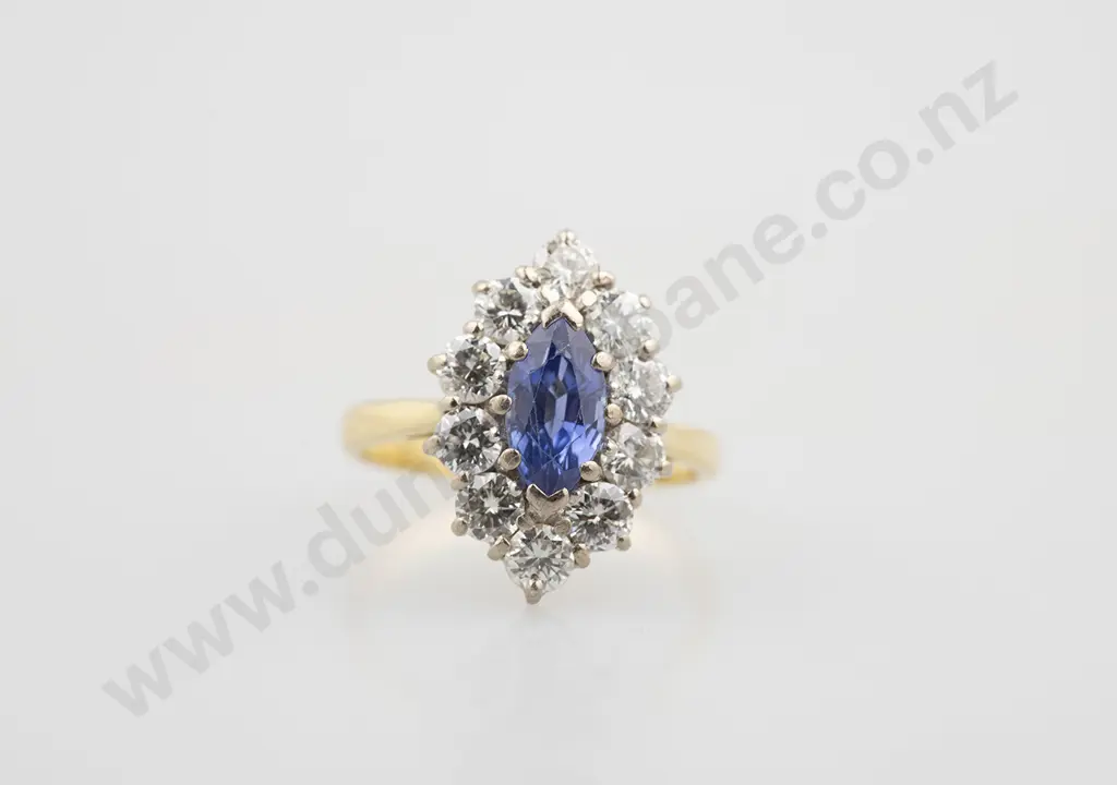 18ct Sapphire & Diamond Marquise Cluster Ring Image 1++