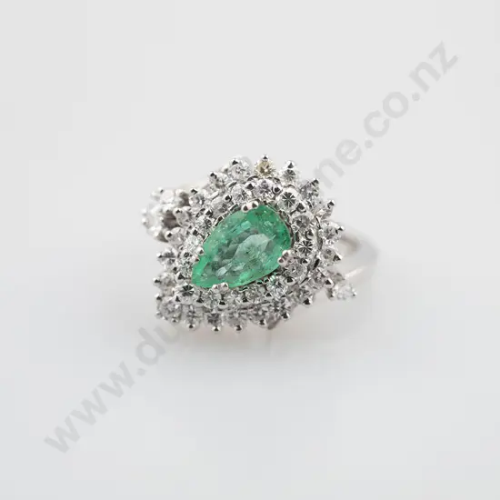 All Platinum 41stone Emerald and Diamond Cluster Ring