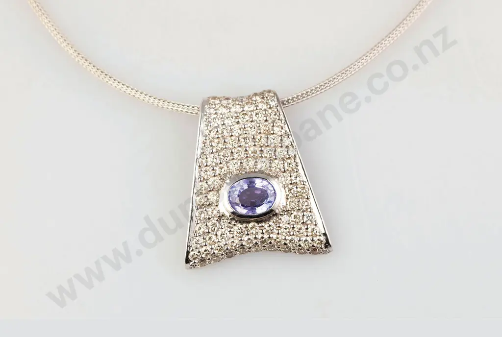 18ct White Gold 100stone Tanzanite and Diamond Pendant Image 1++