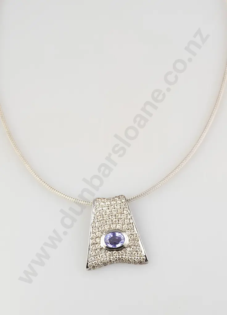 18ct White Gold 100stone Tanzanite and Diamond Pendant Image 1++
