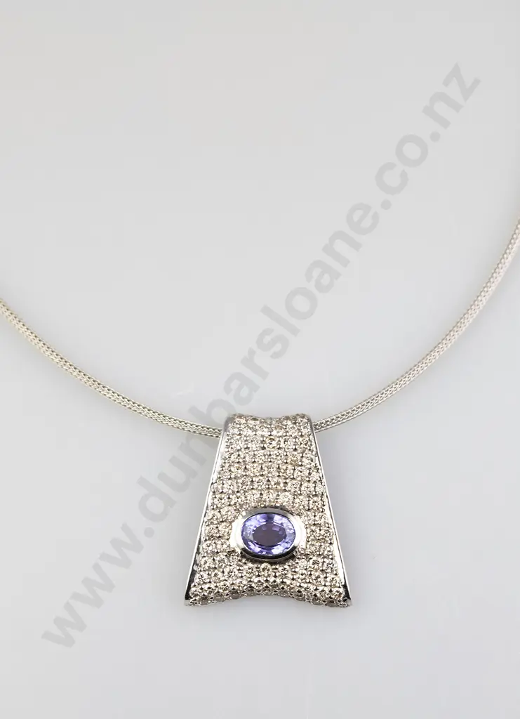 18ct White Gold 100stone Tanzanite and Diamond Pendant Image 1++