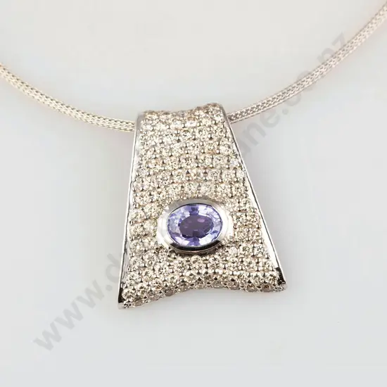 18ct White Gold 100stone Tanzanite and Diamond Pendant