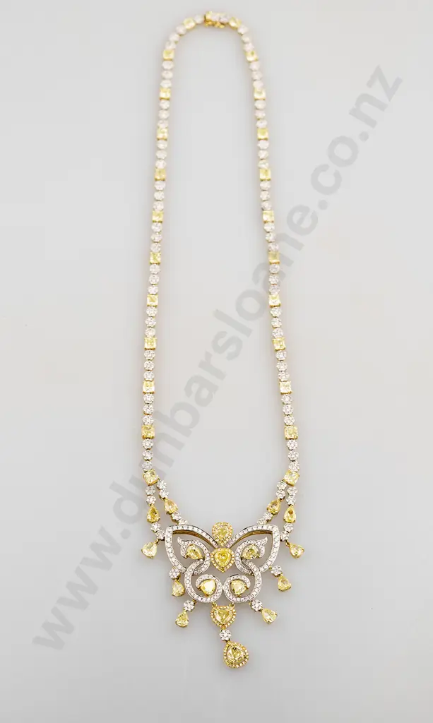 18ct 898stone Fancy Light Yellow Diamond Pendant Necklace Image 1++