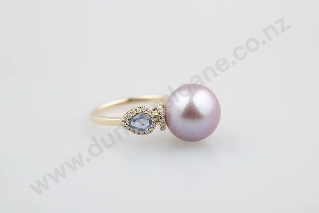 14ct Pearl Sapphire and Diamond Dress Ring Image 1++