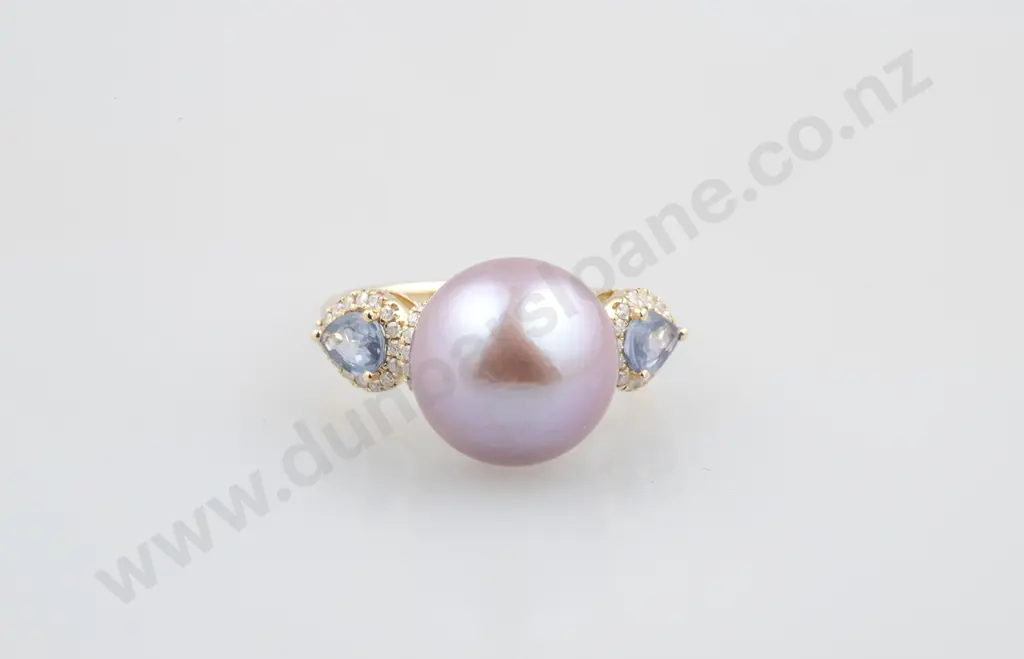 14ct Pearl Sapphire and Diamond Dress Ring Image 1++